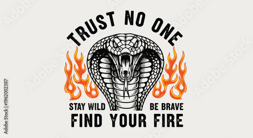 Abstract Cobra Head with Flames against white background suitable for tattoo art, t-shirt design, and social media content.