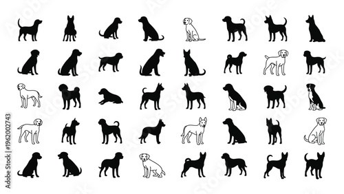 Collection of diverse dog breeds in silhouette