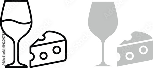 Vector graphic illustration of wine glasses and cheese wedges in modern design style for gourmet and culinary themes