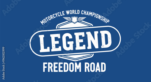 Modern Emblem with Motorcycle Graphics against Blue Background, design concept for advertising, branding and social media posts.