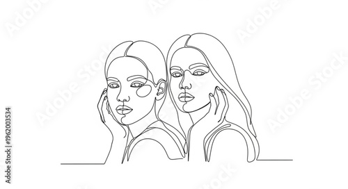 Two women faces drawn with dotted lines minimalist style.