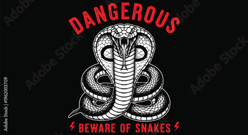 Modern Vector Cobra Design with a Warning Against a Black Background, ideal for posters, T-shirt designs, and marketing campaigns.