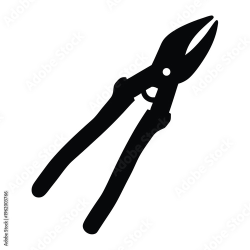 Isolated black and white image of tin snips metal cutting shears