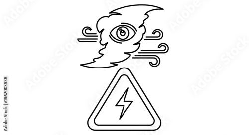 Stormy weather eye symbol with lightning warning sign.