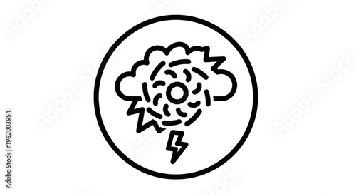 Abstract Brain Storm Cloud Lightning Bolt Icon.