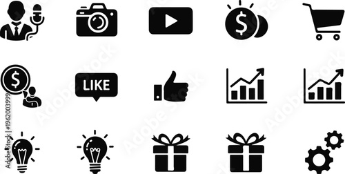 flat design business and social media concept icons set with marketing finance and shopping themes
