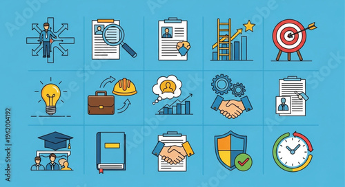 Business and Finance Icons Representing Success and Planning.