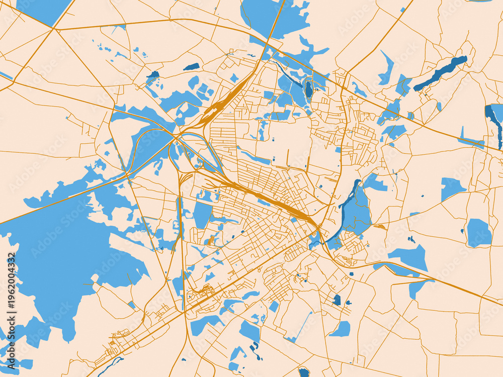Fototapeta premium Cartographic city illustration of Korosten, Ukraine