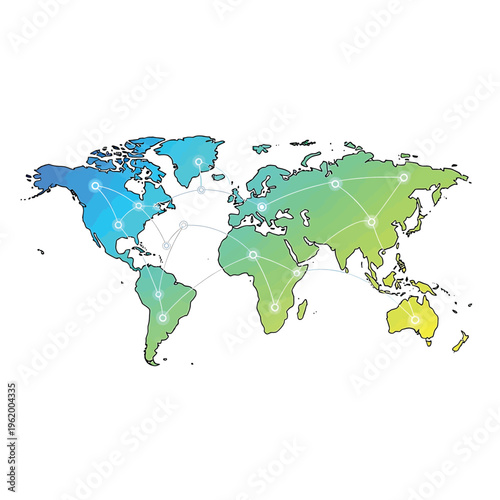World Map with Colorful Continents Displayed.