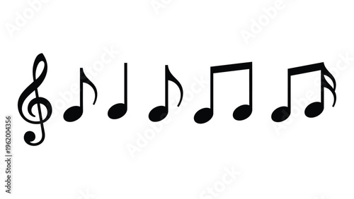 A sequence of five musical notes with a treble clef