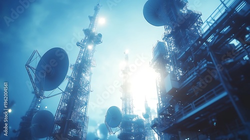 Towering Telecom Antennas Connect Global Network with Broadcast Future.