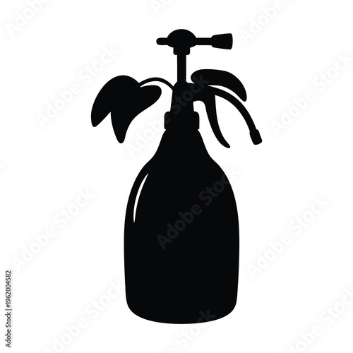 Silhouette of a triggerstyle spray bottle with leaves, isolated object