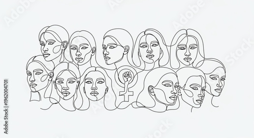 Group of diverse women faces illustrated in a sketch style.