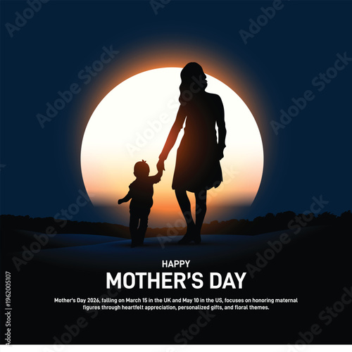 happy mother's day 2026. mothers day concept poster, banner, postcard, social media post, template, background, backdrop, greetings card, web banner, cover design etc.