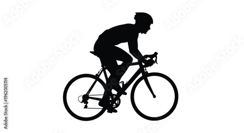 Cyclist riding a road bike in a stark black silhouette