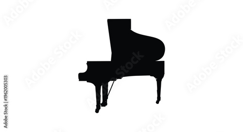 Elegant grand piano depicted in a striking black silhouette