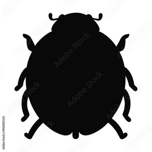 Silhouette of a cute cartoon beetle with six legs and antennae