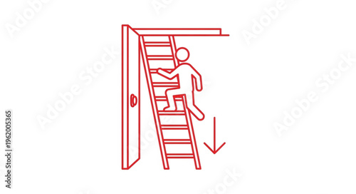 Person climbing attic pull down ladder illustration.