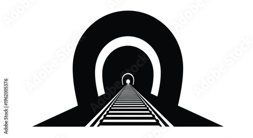 A dark tunnel with converging lines and a bright exit silhouette