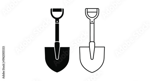 Two shovels depicted in contrasting colors a bold silhouette