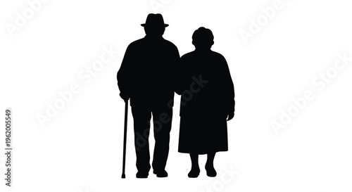 Elderly couple standing together a striking black silhouette