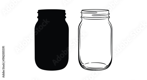 Two mason jars one black and one transparent presented as a silhouette