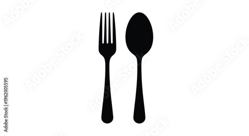 Black fork and spoon displayed side by side in a bold silhouette