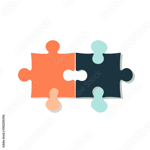 Puzzle Pieces Connected Solution - Teamwork, Partnership, Cooperation, Integration, Problem Solving Concept, Orange Blue Illustration on White Background, Business Strategy, Generative AI