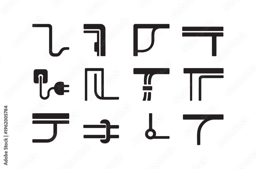 Obraz premium Collection of abstract black pipe or conduit shapes on white background