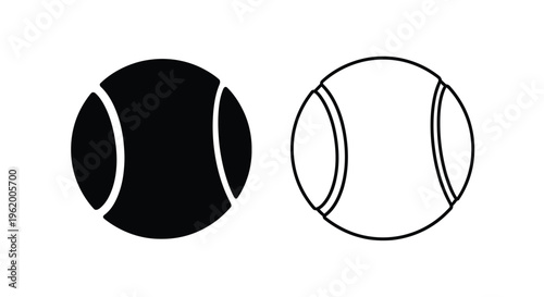Two tennis balls one solid and one outline graphic silhouette