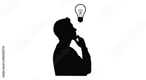 A man contemplates a bright idea above his head silhouette