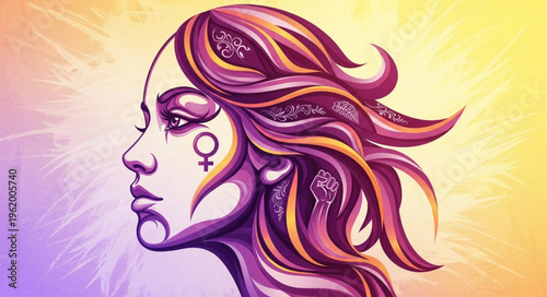 Stylized Woman Face Profile with Feminine Symbol.