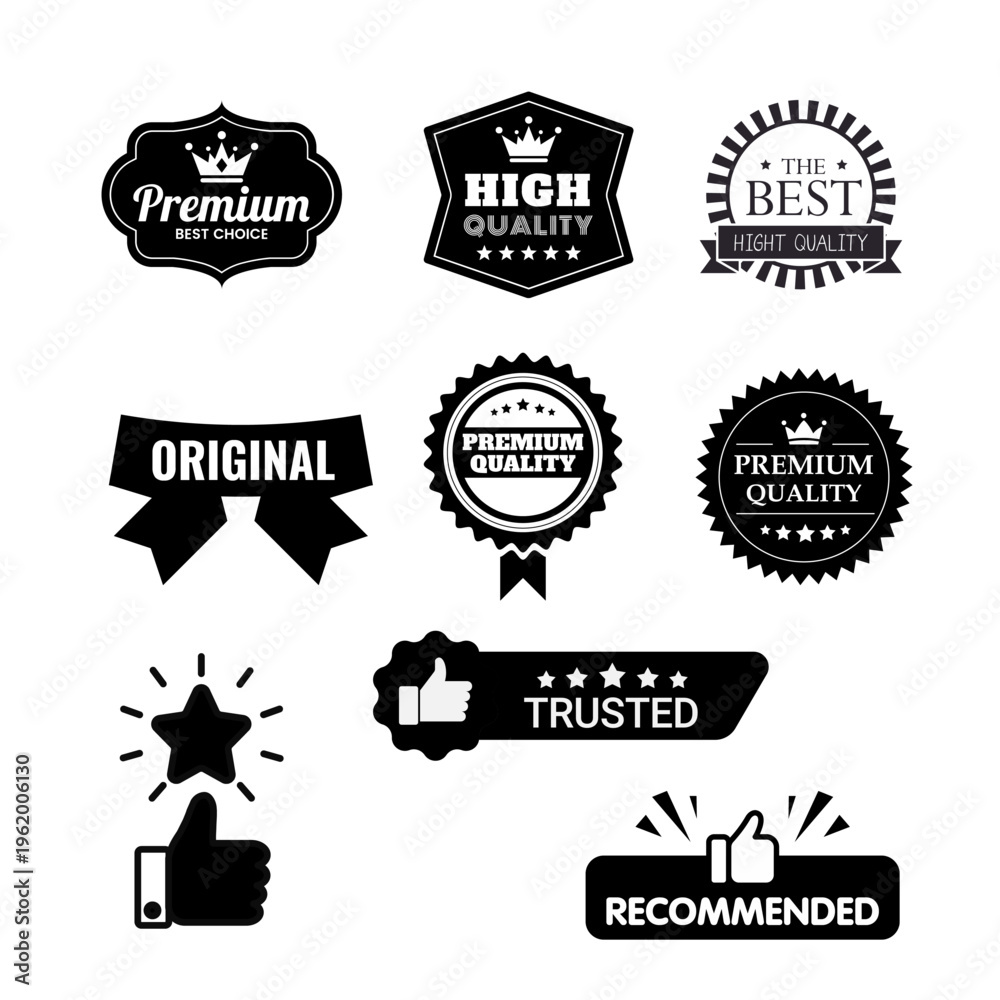 Fototapeta premium Premium Quality Badges Set Original Trusted Labels Collection Isolated on White Background