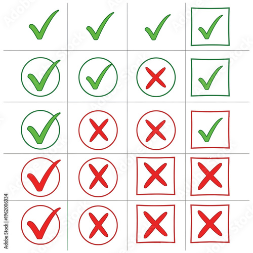 Checkmarks and crosses symbol grid.