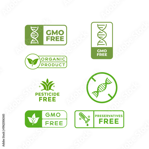 GMO Free Organic Product Labels Set Eco Food Icons Isolated on White Background