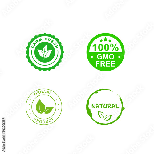 Organic Natural Eco Badges Set Green Labels Collection Isolated on White Background