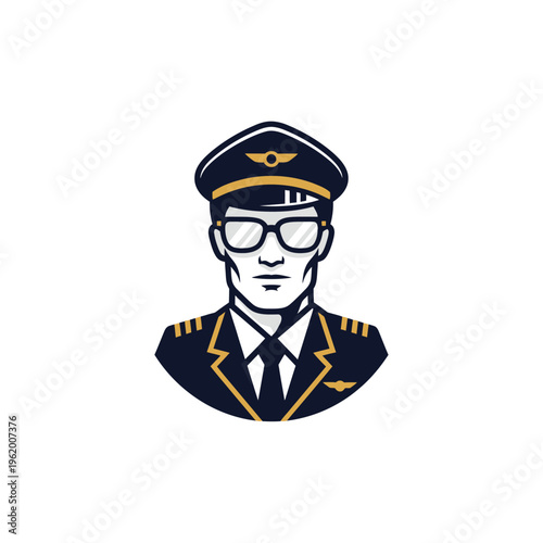Professional Pilot Avatar with Glasses and Uniform.