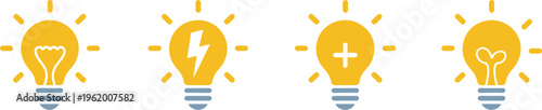 Light bulb color icon set, idea insight innovation symbols in yellow filled style, creativity solution energy concept for business strategy startup
