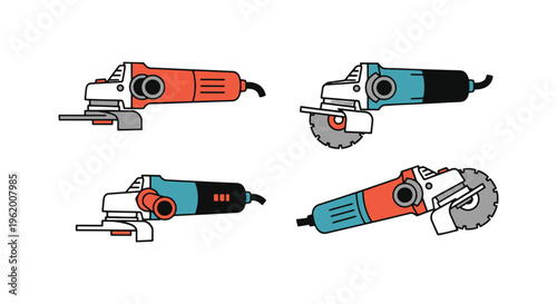 Angle Grinder Line art vector clean abstract colorful shapes