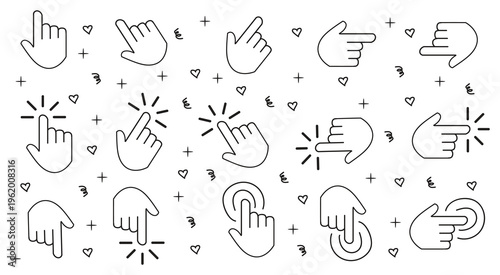 Computer mouse cursor icons and hand symbols