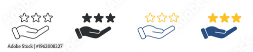 Hand with Rating Stars Icon Set, Customer Feedback and Review Symbols, Vector Illustration
