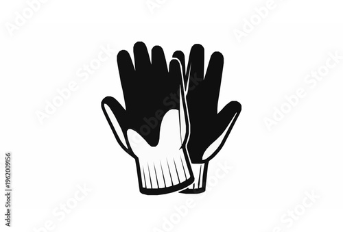 Cartoon gardening gloves vector set with protective farm and garden work icons in black silhouette style