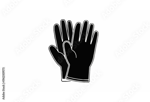 Cartoon gardening gloves vector set with protective farm and garden work icons in black silhouette style