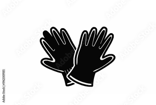 Cartoon gardening gloves vector set with protective farm and garden work icons in black silhouette style