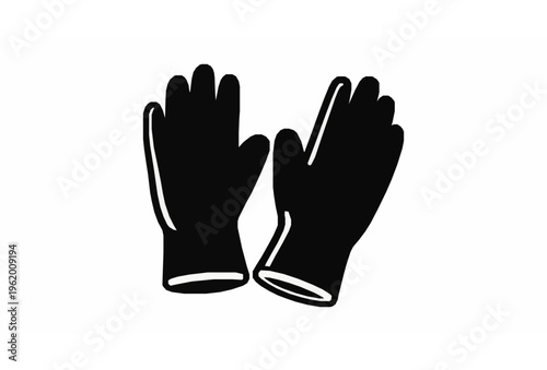 Cartoon gardening gloves vector set with protective farm and garden work icons in black silhouette style