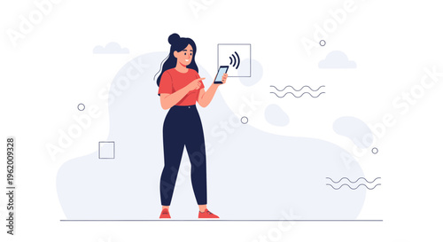 Woman Using Smartphone for Contactless Payment with NFC Technology