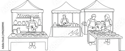 outdoor market stalls with people