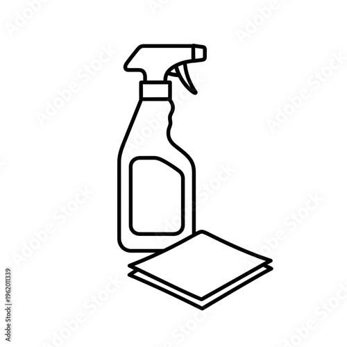 Spray bottle with cleaning solution on a cloth for wiping surfaces Vector, illustration