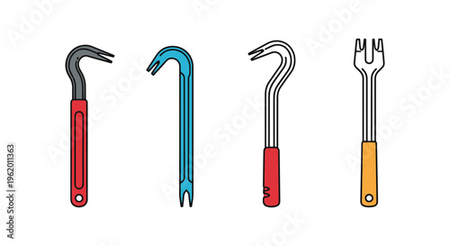 Crowbar Line art vector set simple abstract clean