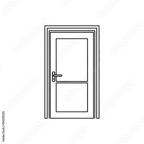Simple illustration of a white interior door with a single panel and doorknob Vector, illustration